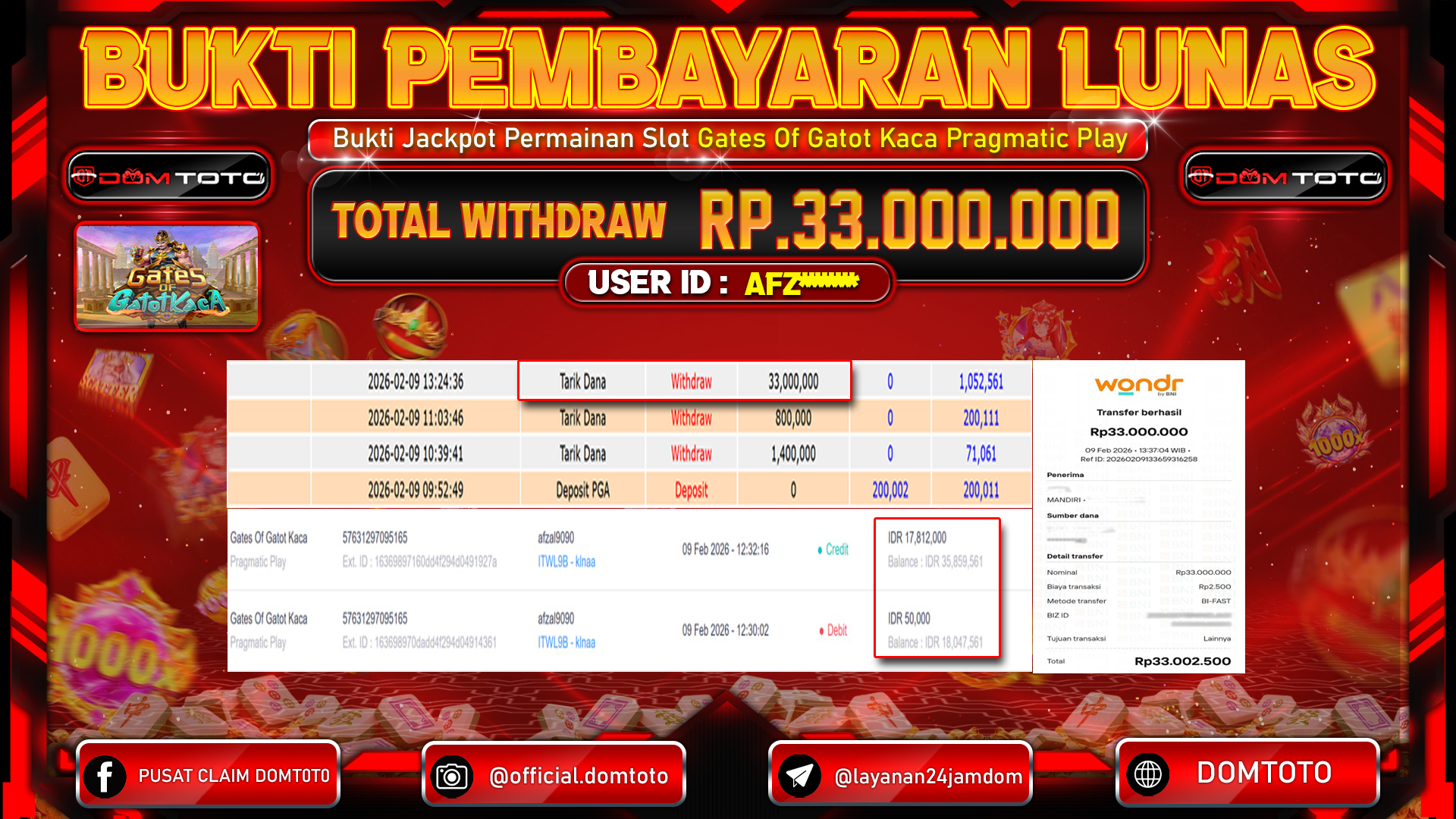 JACKPOT SLOT Gates Of Gatot Kaca Pragmatic Play 09 FEBRUARI 2026